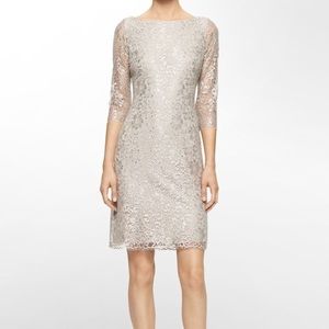 Calvin Klein Long Sleeve Metallic Lace Sheath Dress